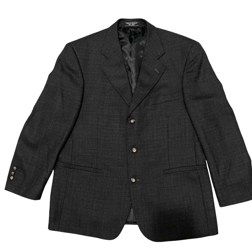 Hardy Amies Men's  Dark Gray 100% Wool Three-Button Blazer, Suit Jacket Size 42S